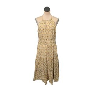 dRA‎ Los Angeles Dress Womens Large Yellow Metallic Floral Midi Sleeveless Boho